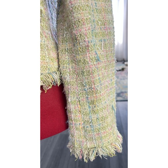 Tweed Fringe Fairy Jacket Y2K Clueless Pastel, Parisian Bouclé Blazer Plaid VTG - Picture 6 of 16